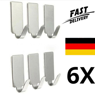 6St Selbstklebend Haken Klebehaken Edelstahl Bad Küche Kleiderhaken Wandhaken DE