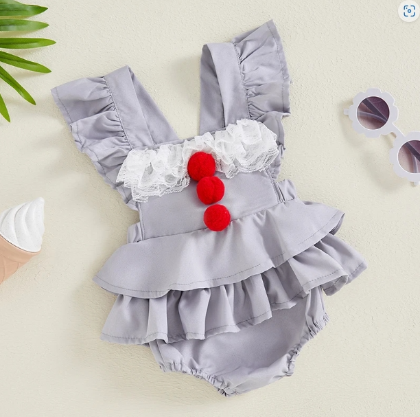 NEW Pennywise IT Baby Girls Clown Ruffle Romper Jumpsuit Halloween