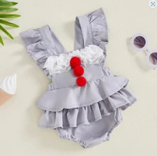 NEW Pennywise IT Baby Girls Clown Ruffle Romper Jumpsuit Halloween Costume