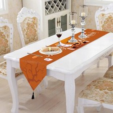 Halloween Table Runner Linen Dacron Tassels Decorative Tablecloth