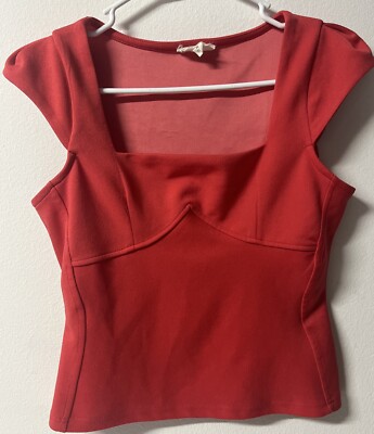 MERAKI Womens Size Medium Red Cap Sleeve Square Neck Cropped Crop Top Shirt
