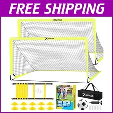 Kids Soccer Training Goals Set - 2 Portable 6x4 ft Goals for Backyard Fun-