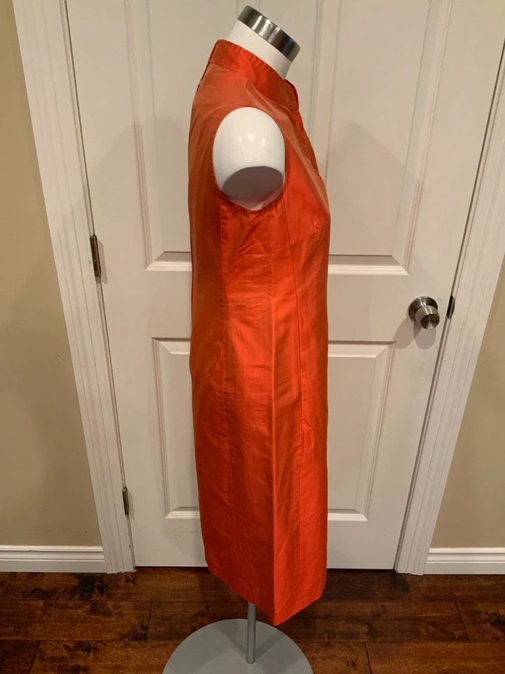Vestido Max Mara Naranja Sin Mangas 100% Seda Cuello Mandarín, Talla 4 (US) 38 (IT) Foto 4 de 4