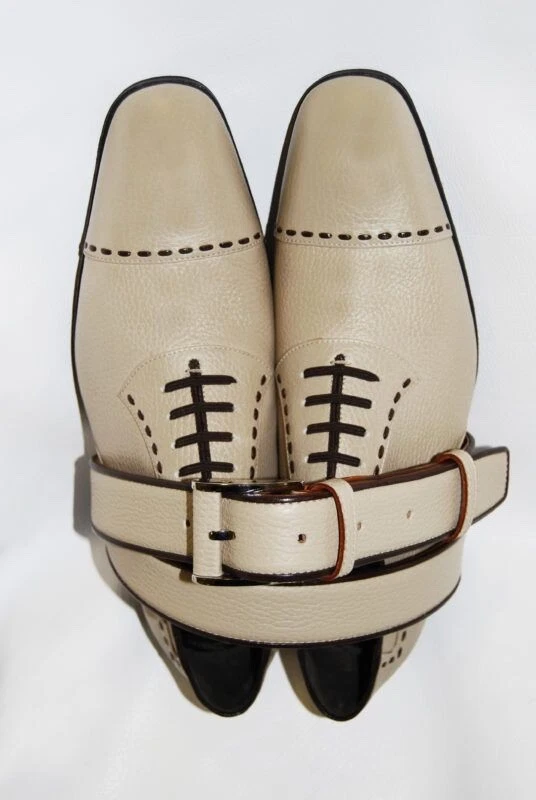 OFF WHITE Scarpe eleganti e cintura uomo bianche sporche fatte a mano abito formale scarpa stringata con cintura