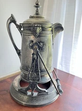 Antique Reed & Barton SilverPlate Tilting Water Pitcher on Stand & Liner, C.1848