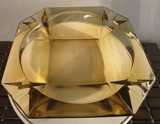 Vintage Octagon Shaped Amber Glass Ashtray 8” x 8” x 1.5”.  VA