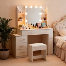 Schminktisch mit Spiegel 3 Lichtfarben LED-Beleuchtung 6 Schubladen Frisiertisch