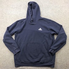 Adidas Hoodie Mens Medium Navy Blue Pullover Sweatshirt Kangaroo Pocket Logo