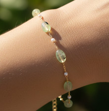 Boho Light Green Stone Beaded Bracelet 18K Gold Plated Ethnic Wrist Chain