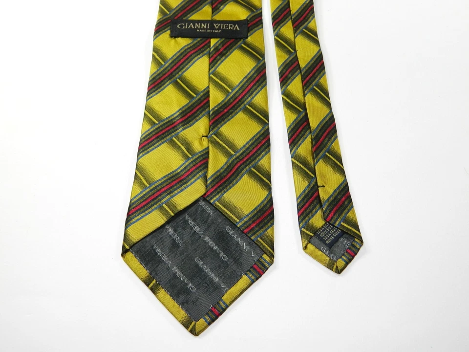 Men's GIANNI VIERA Silk NECKTIE Tie OLD ANTIQUE GOLD MADE IN ITALY RED BLACK - Image 2 of 2