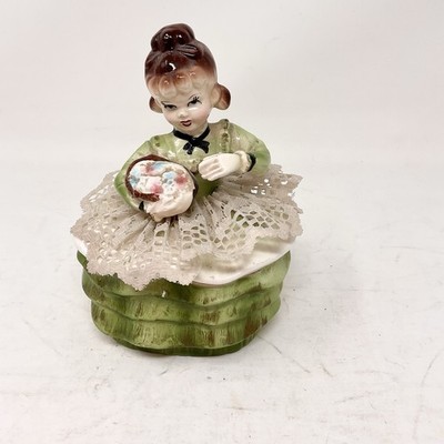 Vintage Ceramic Half Doll Trinket Box 