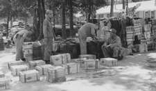 1950s Korea Soldiers Organizing Boxes Supply Crates Military Camp