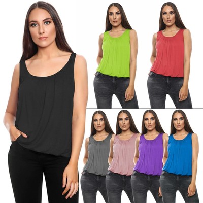 Italienisches versilbertes Basic-Damenoberteil elastisch Rundhalsausschnitt Trägershirt T-Shirt