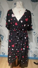 pretty black red heart print faux wrap belted slit front dress, New Look 18