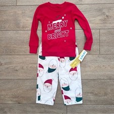 Carter  s Santa Christmas Pajama Set Sz 2T Red Merry  Bright Warm Fleece NEW