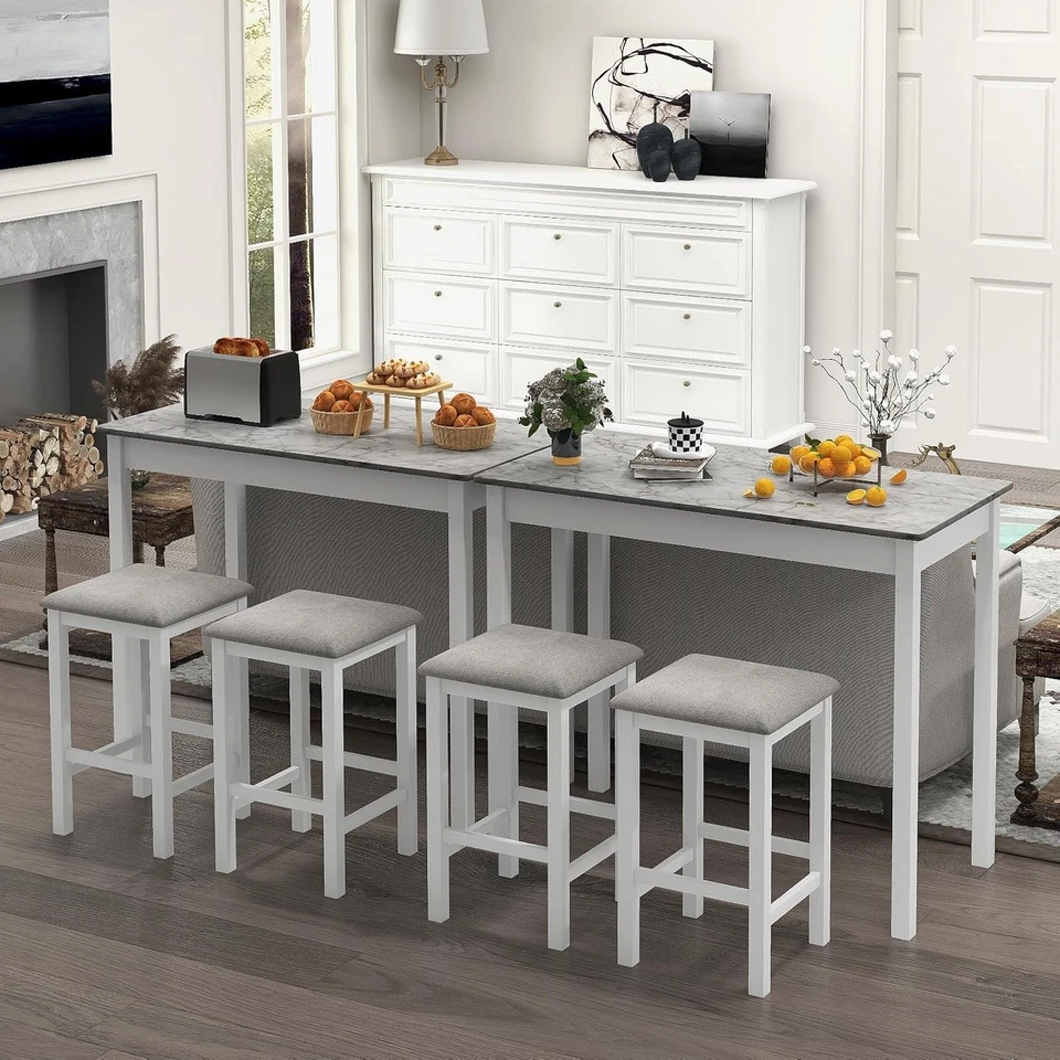 3-Piece Bar Table Set with 2 Stools, Compact Breakfast Bar with Cushioned Seats - Image 2 of 4