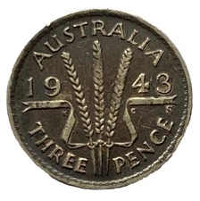 1943 - S | AUSTRALIA THREE PENCE | PRE-DECIMAL 92.5% SILVER COIN | KGVI | *HIGGS
