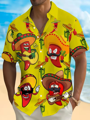 Funny Chili Pepper Hawaiian Shirt Men Women Mexican Fiesta Party Aloha Top
