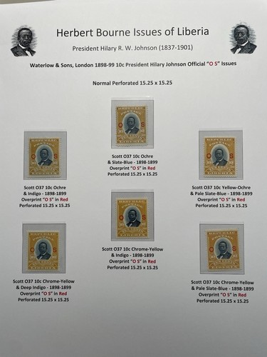 Liberia Official Stamps 1898-1905 10c. Mint Study, Blocks, Perf Varieties Sc O37 - Picture 4 of 7