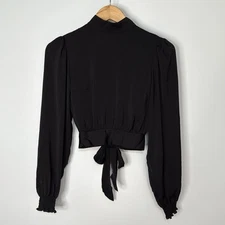 H&M Divided Black Long Sleeve Open Back Blouse Size 2