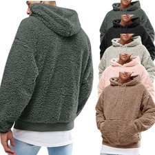 Mens Fleece Pullover Sweatshirts Winter Warm Fuzzy Hoodies Casual Outwear S-3XL  
