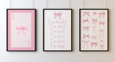 Coquette Pink Bow Wall Art Set of 3 Prints | Preppy Aesthetic Decor A5 A4 A3