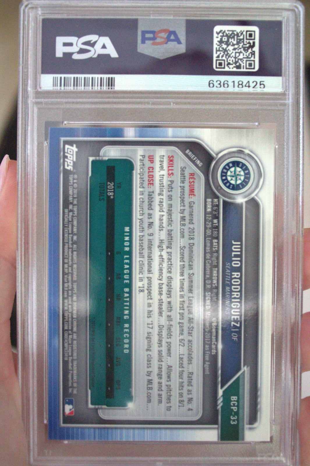 2019 Bowman - Chrome Prospects Julio Rodriguez #33 Mega Box PSA 10 view 8