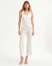 NWT 395 Veronica Beard Aubrie Cropped Wide-Leg Pants in Off White/ Gold Buttons
