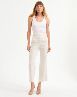 NWT $395 Veronica Beard Aubrie Cropped Wide-Leg Pants in Off White/ Gold Buttons
