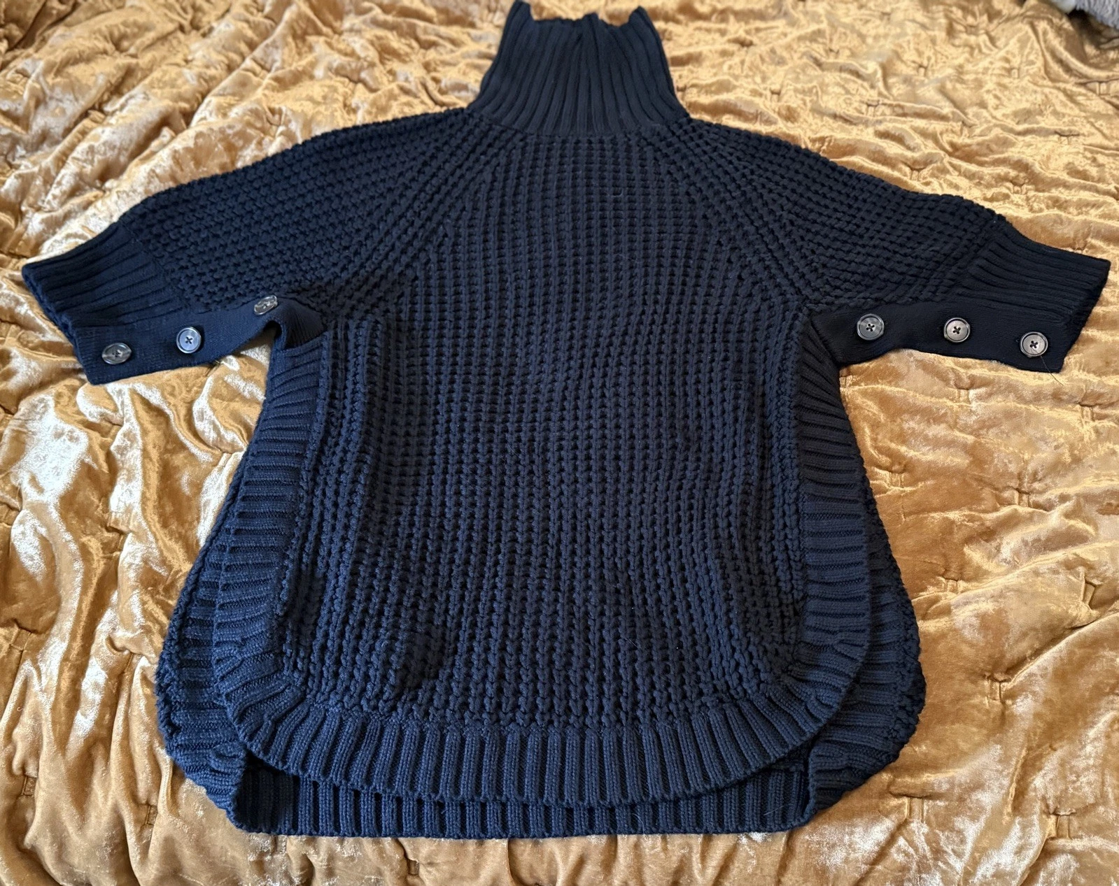 J. Crew Women’s Size XS Black Turtleneck Buttons Poncho Sweater