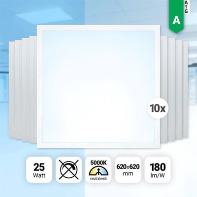 10x LED Panel 62x62cm Neutralweiß 5000K 25W 4500lm Rasterleuchte Netzteil BLs2.0