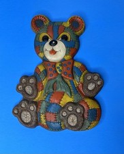 Vintage Patchwork Teddy Bear Plaque Wall Hanging Quilted Design Foam Craft 1979