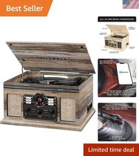 Farmhouse Grey 6-in-1 Record Player with Bluetooth  Speakers   Perfect for Home