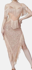 Women s Gold Sequin Fringe Flapper Latin Dance Dress Size M