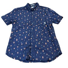 Ben Sherman Mens Stretch Fit Short Sleeve Button Down Shirt Navy Blue Pattern L