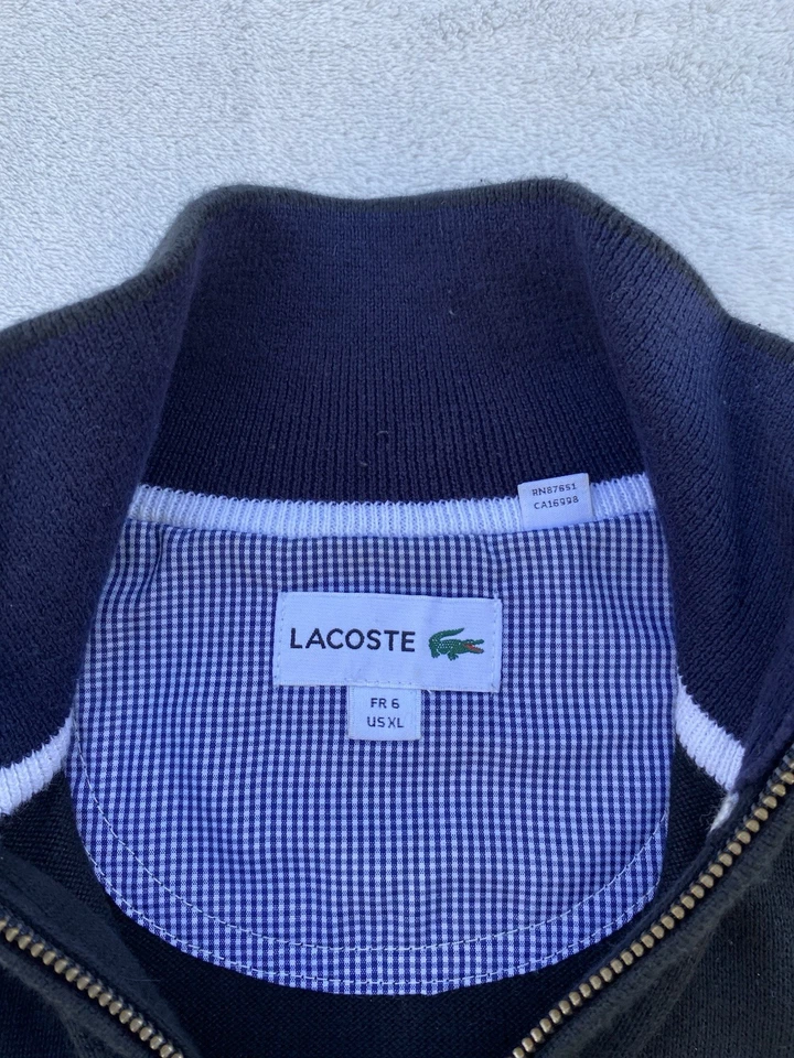 Para Hombres Lacoste Cuarto Cremallera Pullover Sudadera Jersey Suéter Negro Talla XL Foto 3 de 4