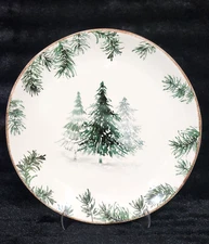 4 Winter Trees on White Dinner Plates 10.5" Ceramic Christmas Green Hobby Lobby