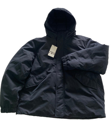 NWT ZARA Mens Hooded Puffer Jacket Sz XLarge Black