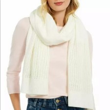 DKNY NEW Soft Cozy Open Knit Blocked Scarf Cream