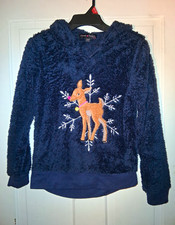 Girls Derek Heart Size Large 10/12 Navy Blue Raindeer Hoodie
