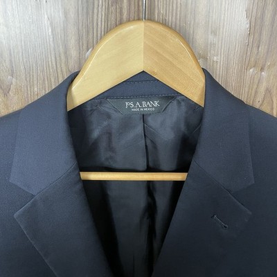 Jos A Bank 2 Piece Suit Mens 40L 34x30 Black Solid 100% Wool Two