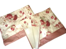 WAVERLY NORFOLK ROSES RED FLORAL GINGHAM (2) LAYERED STRAIGHT VALANCES  18 X 66
