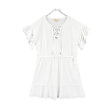 MICHAEL Michael Kors 1X Plus Size Short Sleeve White Lace Up Embroidered Dress