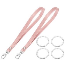 7 Inch Wristlet Strap PU Leather 4 Silver Rings for Clutch 2 Pack, Rose Gold 