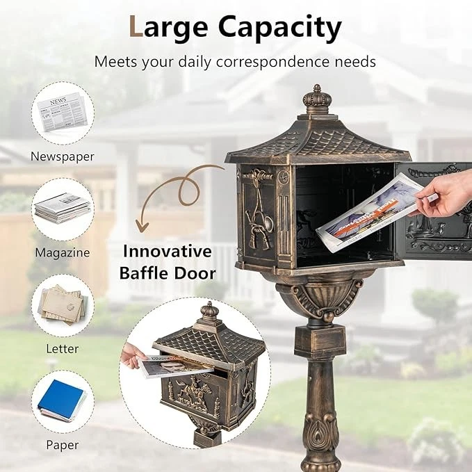 Винтажный декоративный почтовый ящик сверхпрочный замок литой алюминий/железо защита от ржавчины - Изображение 2 из 4