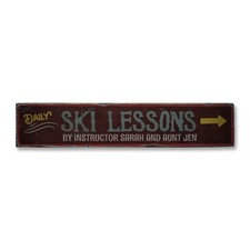 Daily Ski Lessons, Custom Arrow - Rustic Distressed Wood Sign