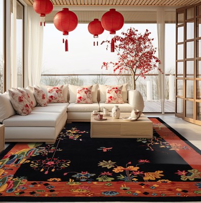 LoomBloom Multi Size Black Hand Tufted Floral Art Deco New Zealand Wool Area Rug