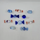 Lot of 10 Vintage Hand Made Art Glass Murano Style Candy Pieces Red White Blue