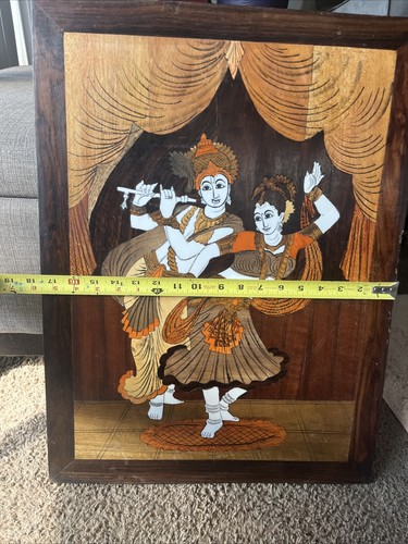 Radhakrishna Painting 3D Inlay Art Hindu God Dancing Krishna Home Wall 17.5x24in - Picture 3 of 21