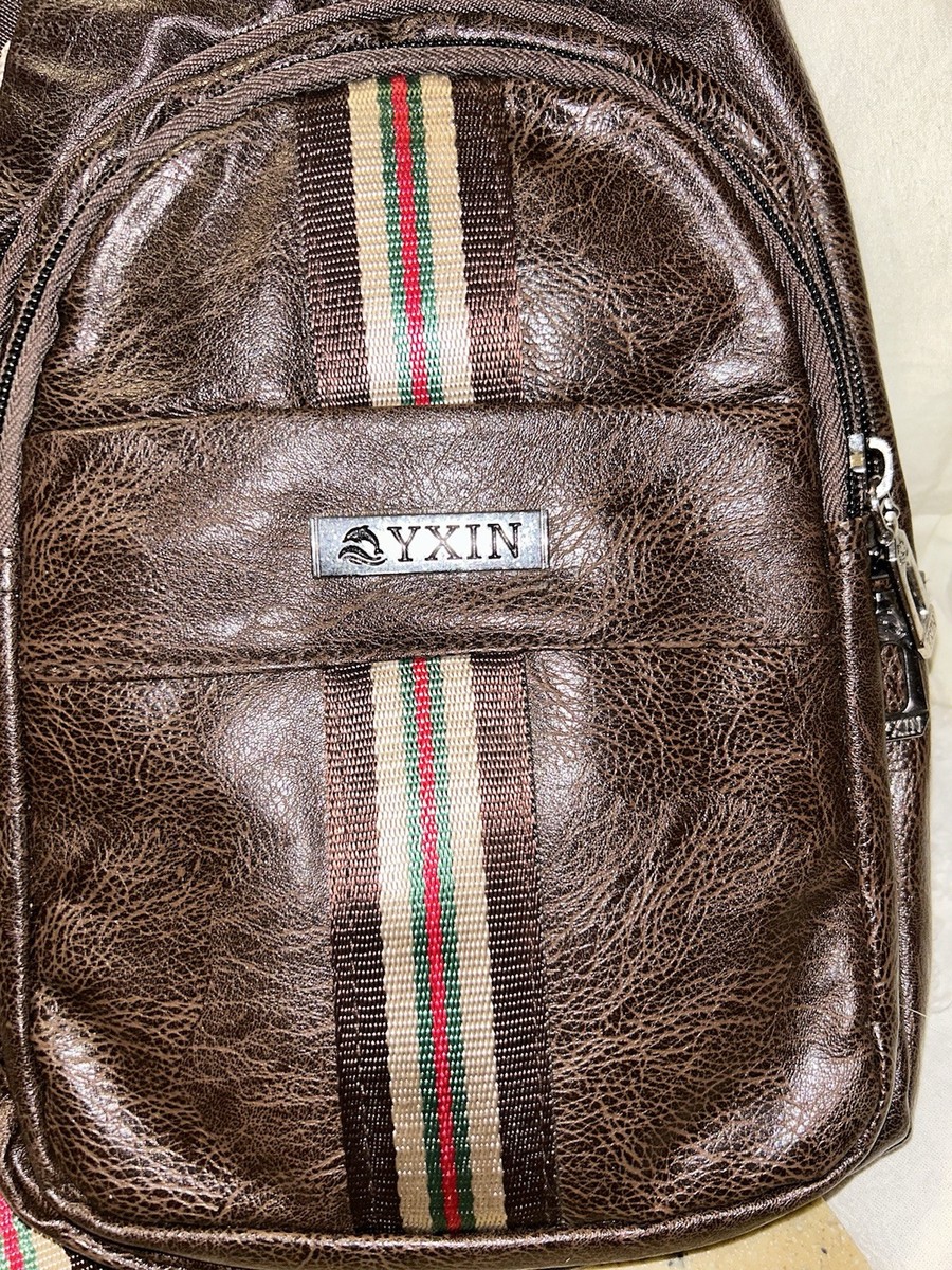 Classic Fashion YXIN Leather Crossbody Mini Backpack Bag Brown